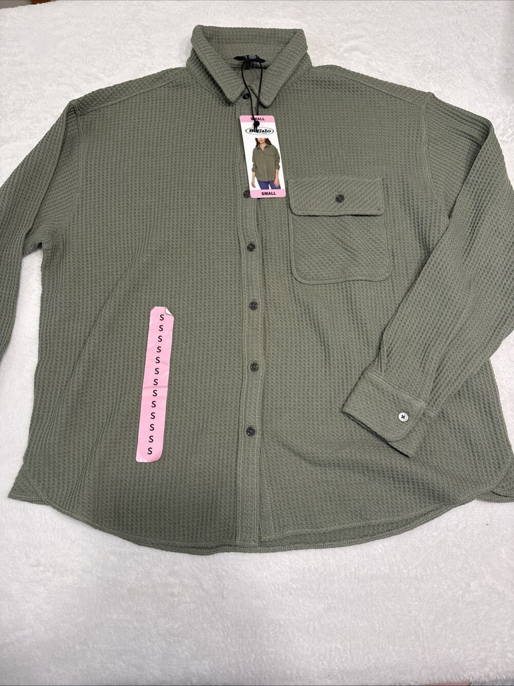 Buffalo David Bitton Waffle Button Up Shirt Midday Rose Pink SLC0027US Small
